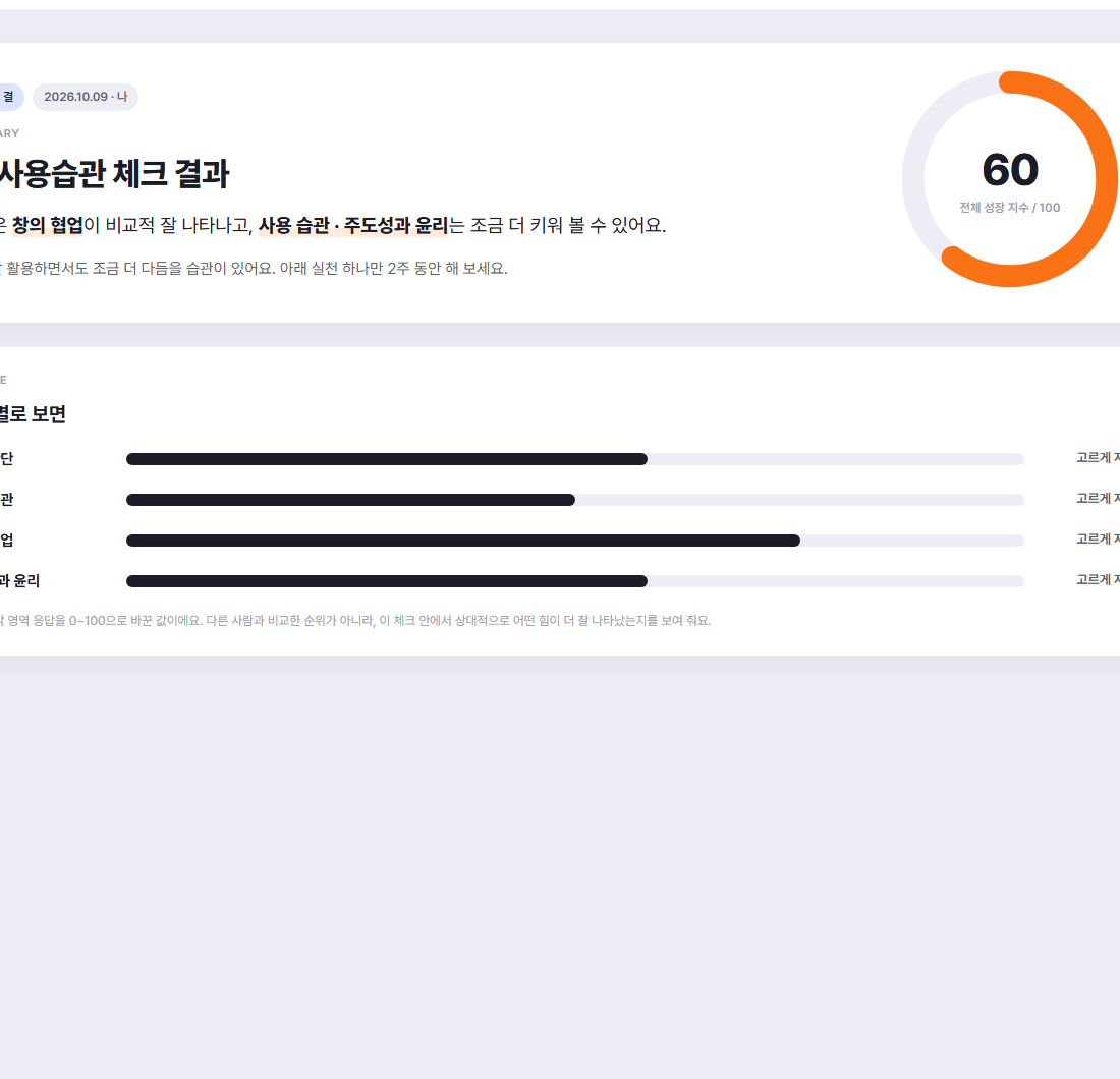 AI 사용습관 체크 결과 예시 화면